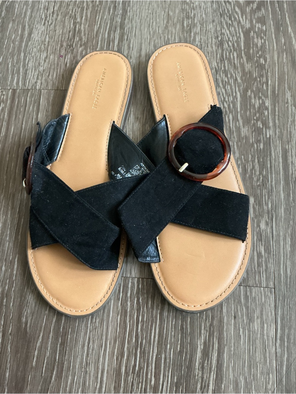 Black Suede Buckle Slide Sandals